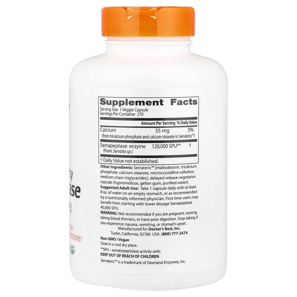 Doctor's Best, High Potency Serrapeptase, 120,000 SPU, 270 Veggie Caps