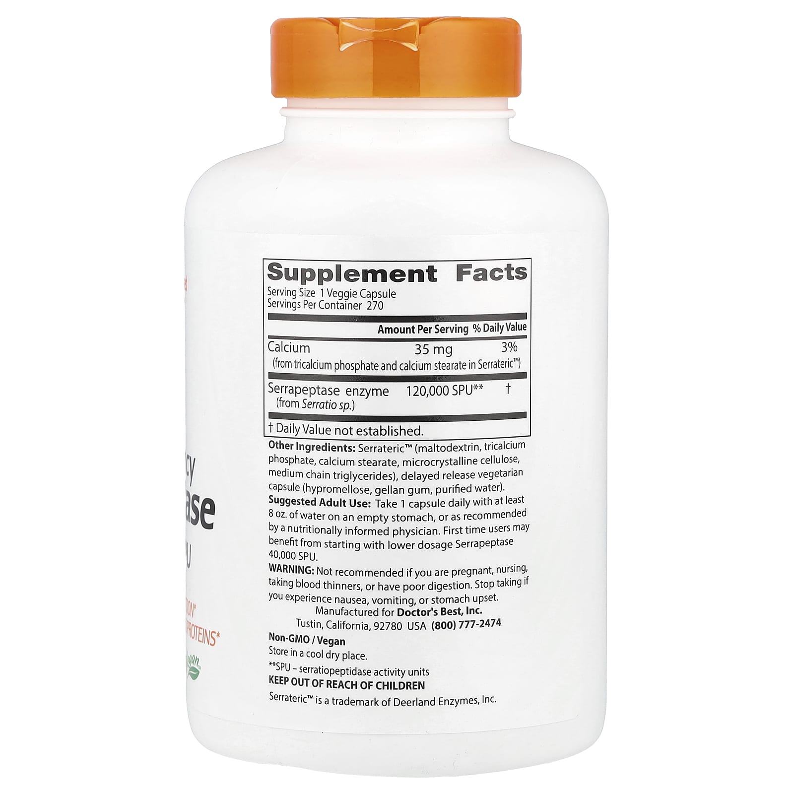 Doctor's Best, High Potency Serrapeptase, 120,000 SPU, 270 Veggie Caps