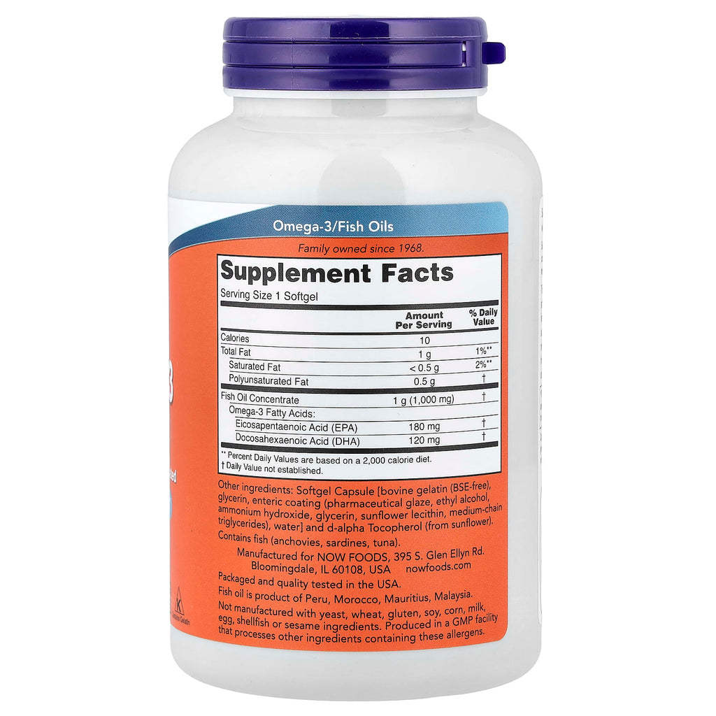 NOW Foods, Omega-3 Fish Oil, 180 Softgels