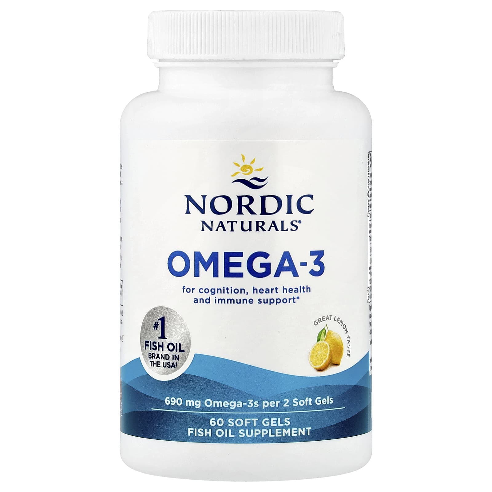Nordic Naturals, Omega-3, Lemon, 60 Soft Gels (345 mg per Soft Gel)
