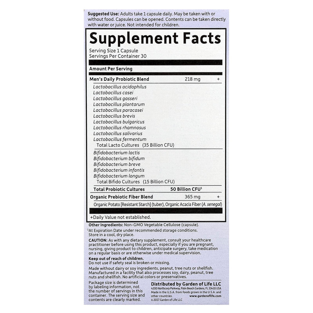 Garden of Life, Dr. Formulated Probiotics, Once Daily Men's, 50 Billion, 30 Vegetarian Capsules