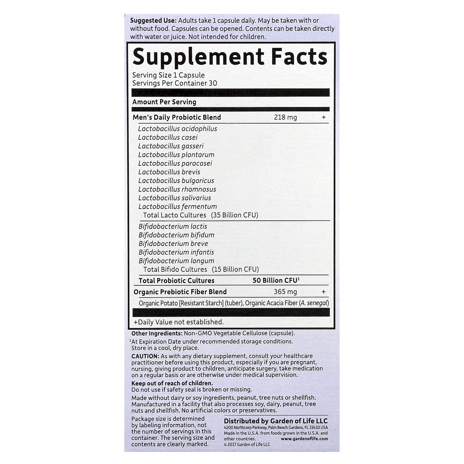 Garden of Life, Dr. Formulated Probiotics, Once Daily Men's, 50 Billion, 30 Vegetarian Capsules