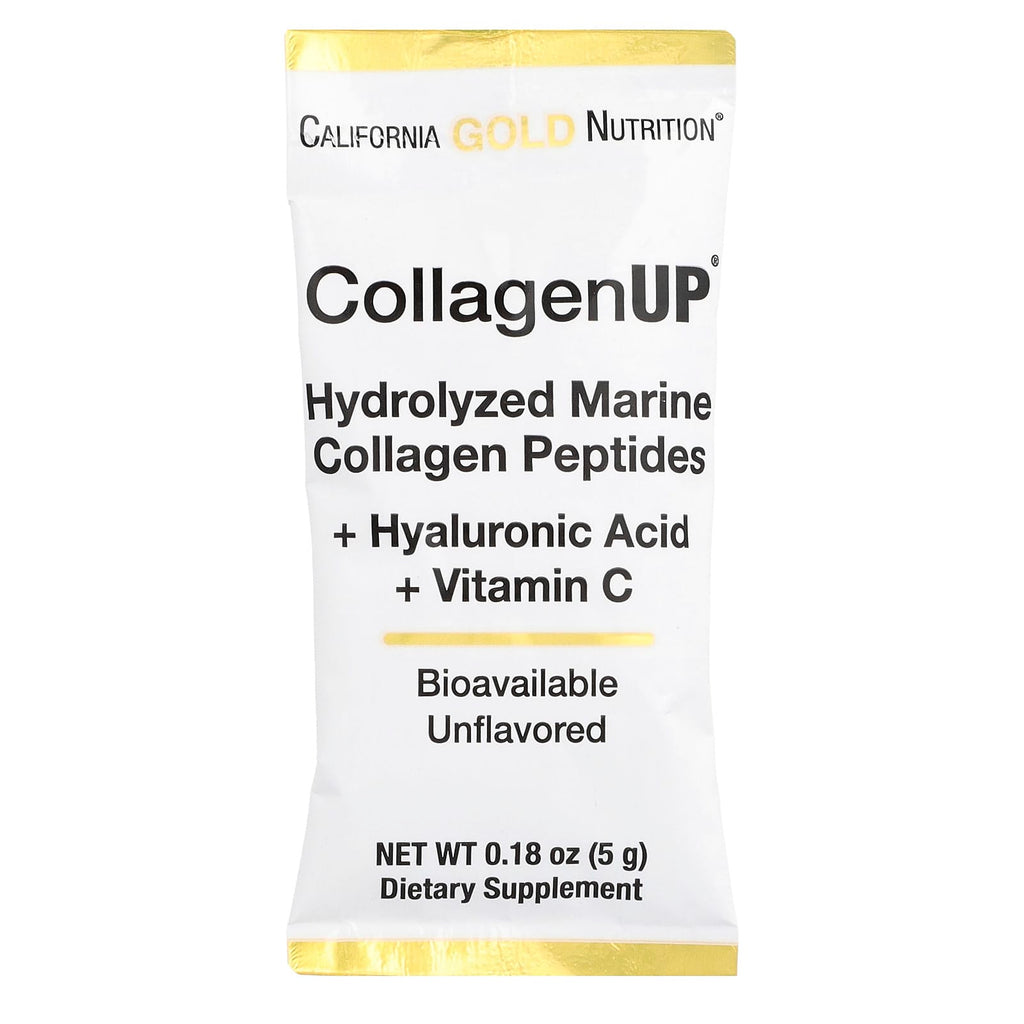 California Gold Nutrition, CollagenUP®, Hydrolyzed Marine Collagen Peptides with Hyaluronic Acid and Vitamin C, Unflavored, 10 Packets, 0.18 oz (5 g) Each