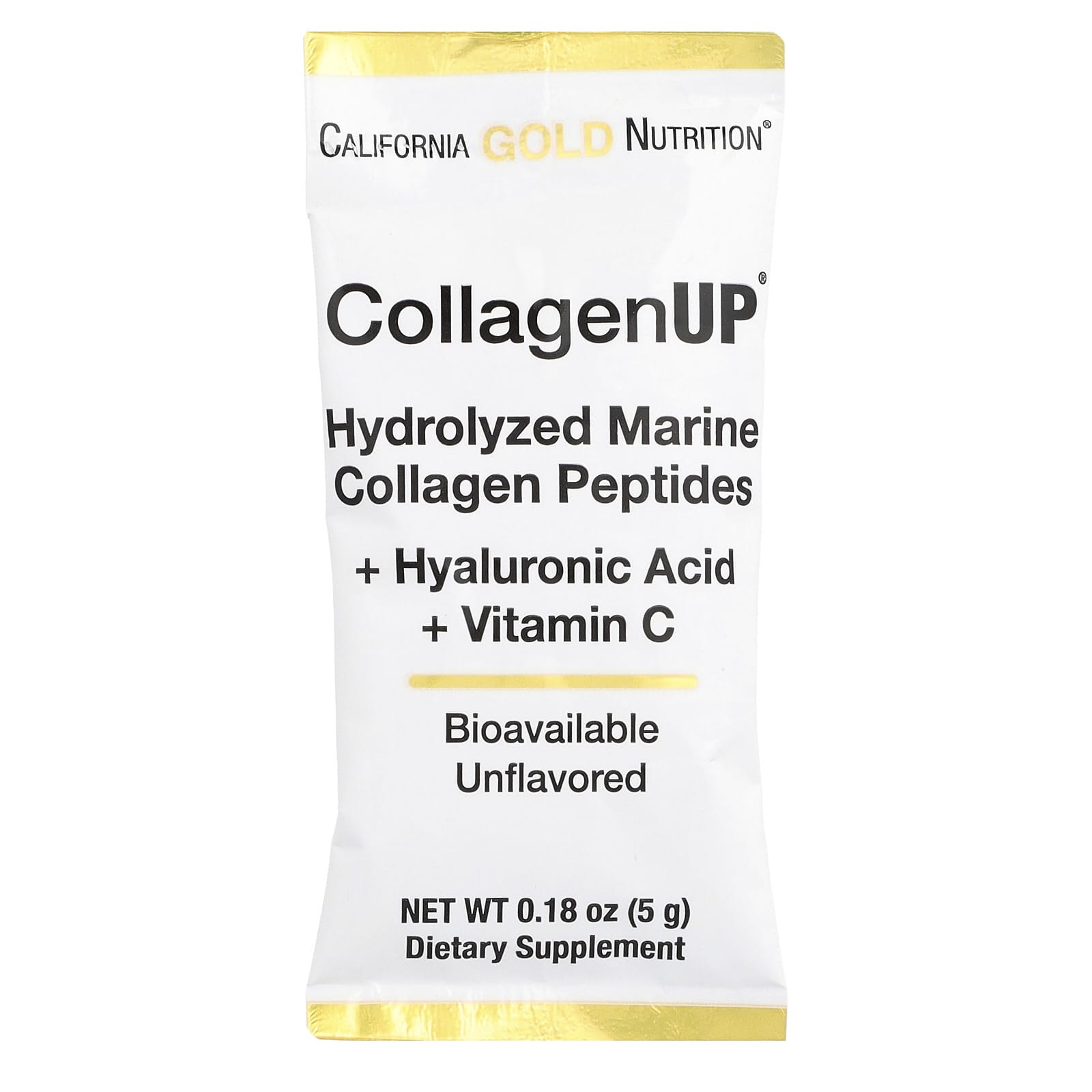 California Gold Nutrition, CollagenUP®, Hydrolyzed Marine Collagen Peptides with Hyaluronic Acid and Vitamin C, Unflavored, 10 Packets, 0.18 oz (5 g) Each