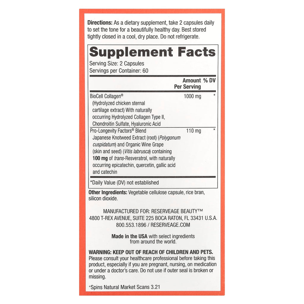 Reserveage Beauty, Collagen Booster™ with Hyaluronic Acid & Resveratrol, 120 Capsules