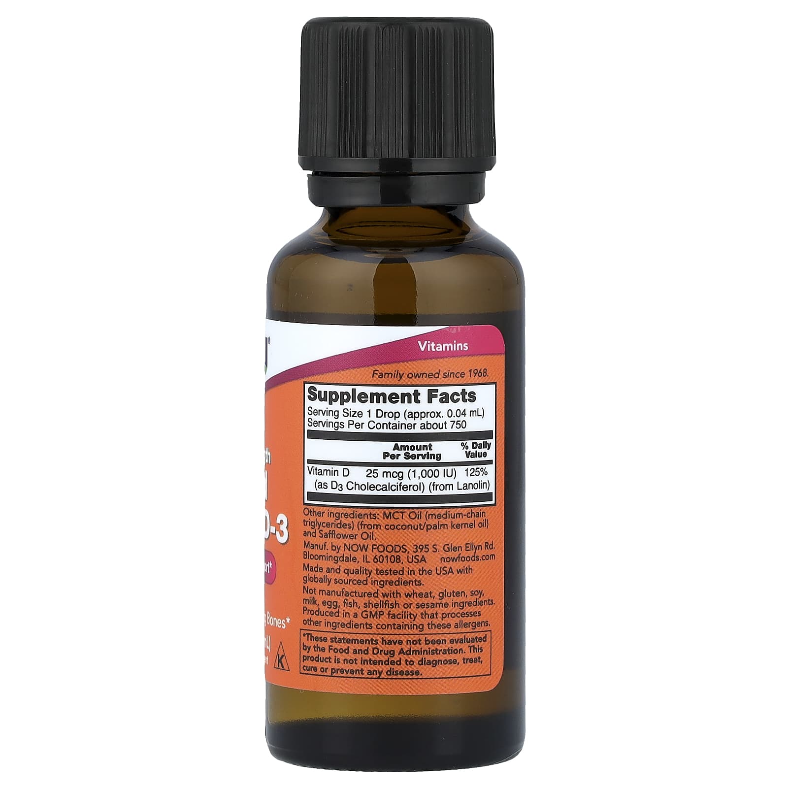 NOW Foods, Liquid Vitamin D-3, 1,000 IU, 1 fl oz (30 ml)