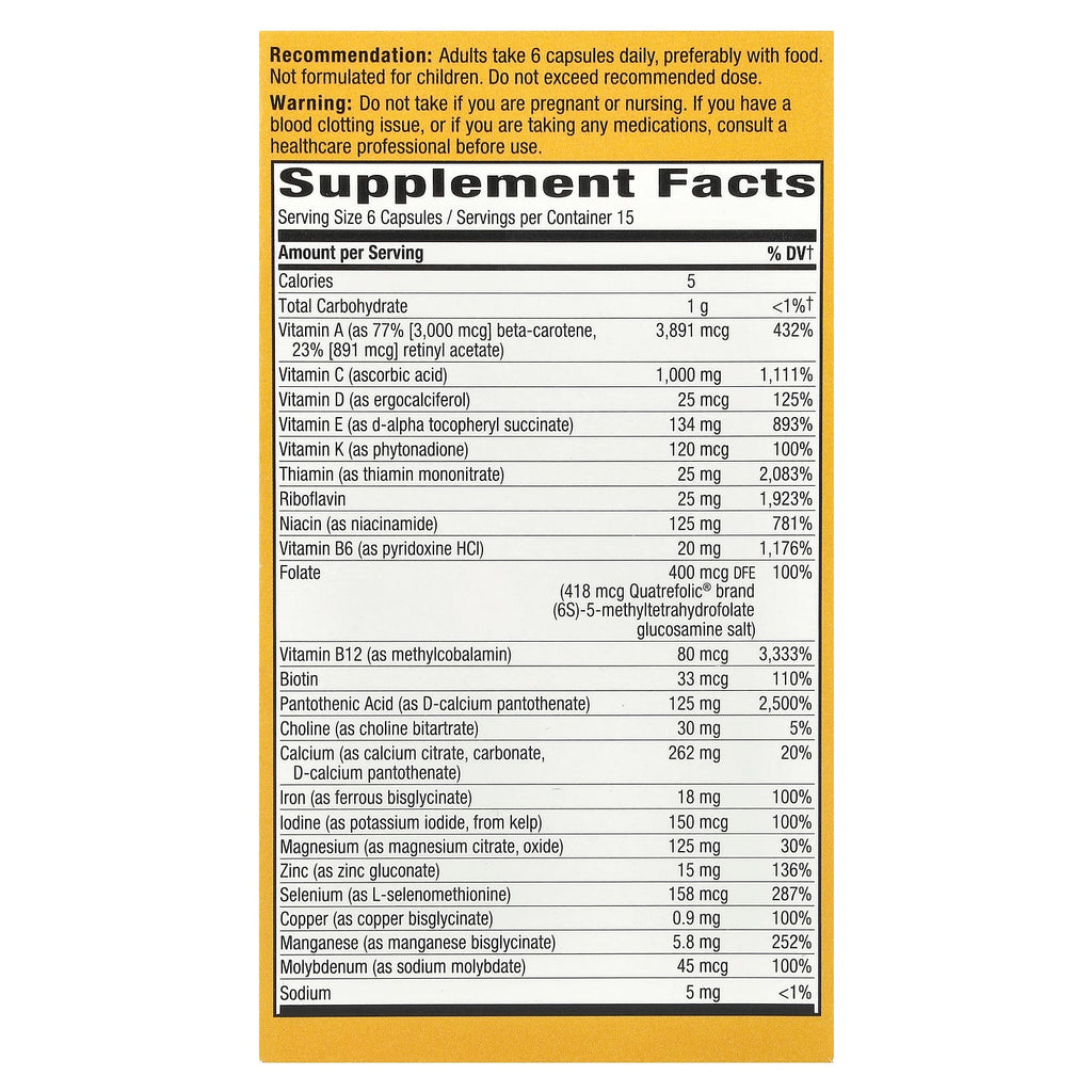 Nature's Way, Alive!® Max 6 Potency, Adult Complete Multivitamin, With Iron, 90 Capsules