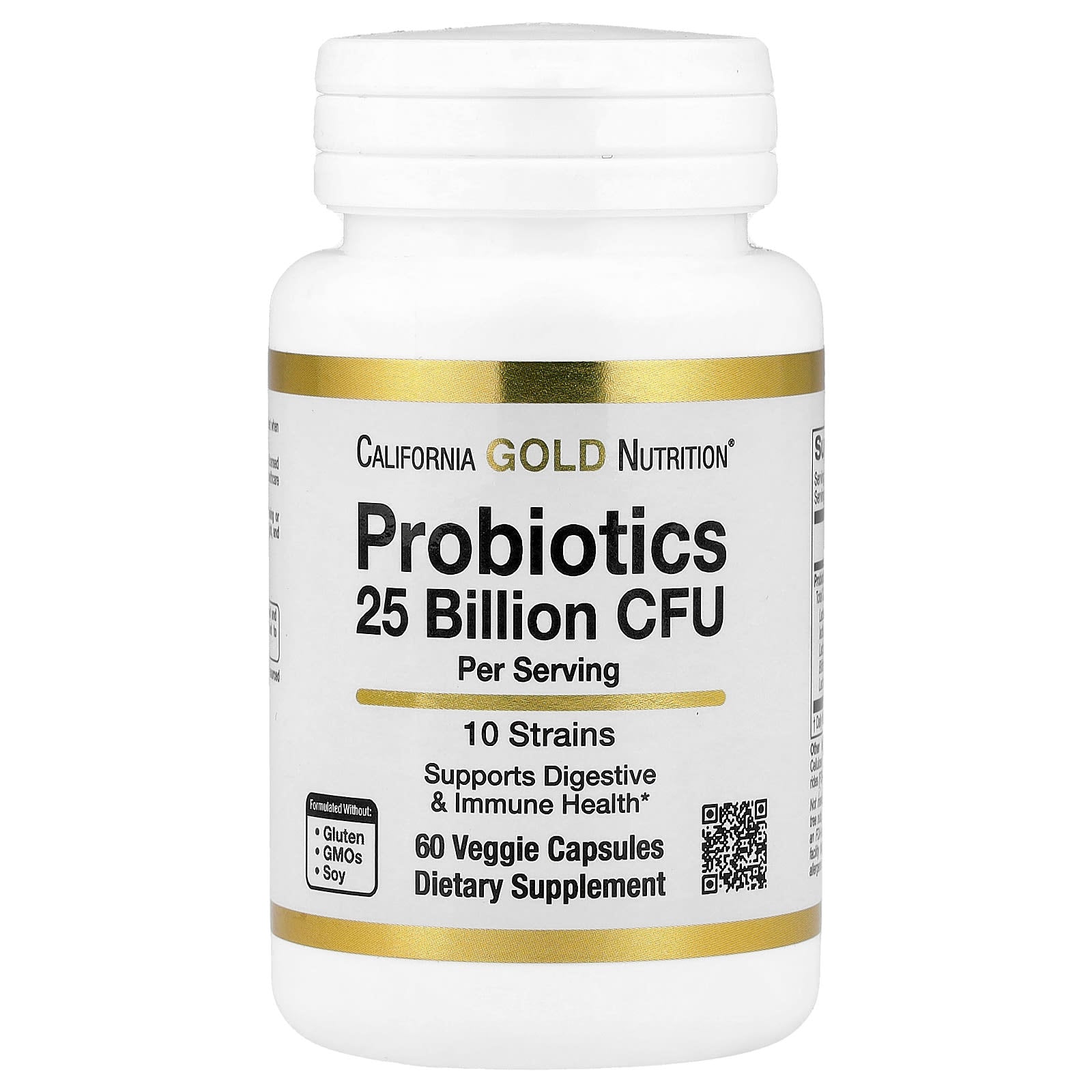 California Gold Nutrition, Probiotics with Lactobacillus acidophilus, Bifidobacterium lactis, Lactobacillus plantarum, and Lactobacillus casei, 10 Strain Blend, 25 Billion CFU, 60 Veggie Capsules