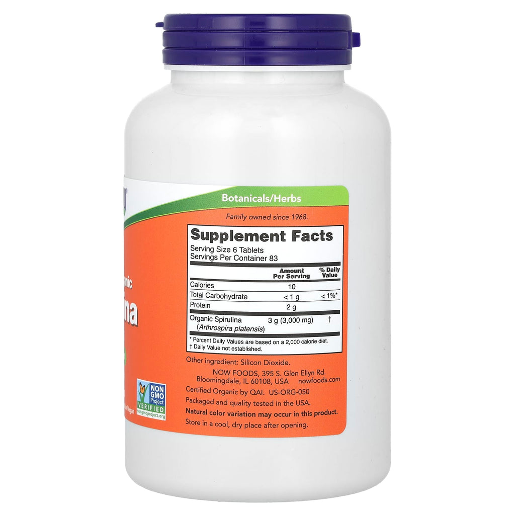 NOW Foods, Certified Organic Spirulina, 500 mg, 500 Tablets