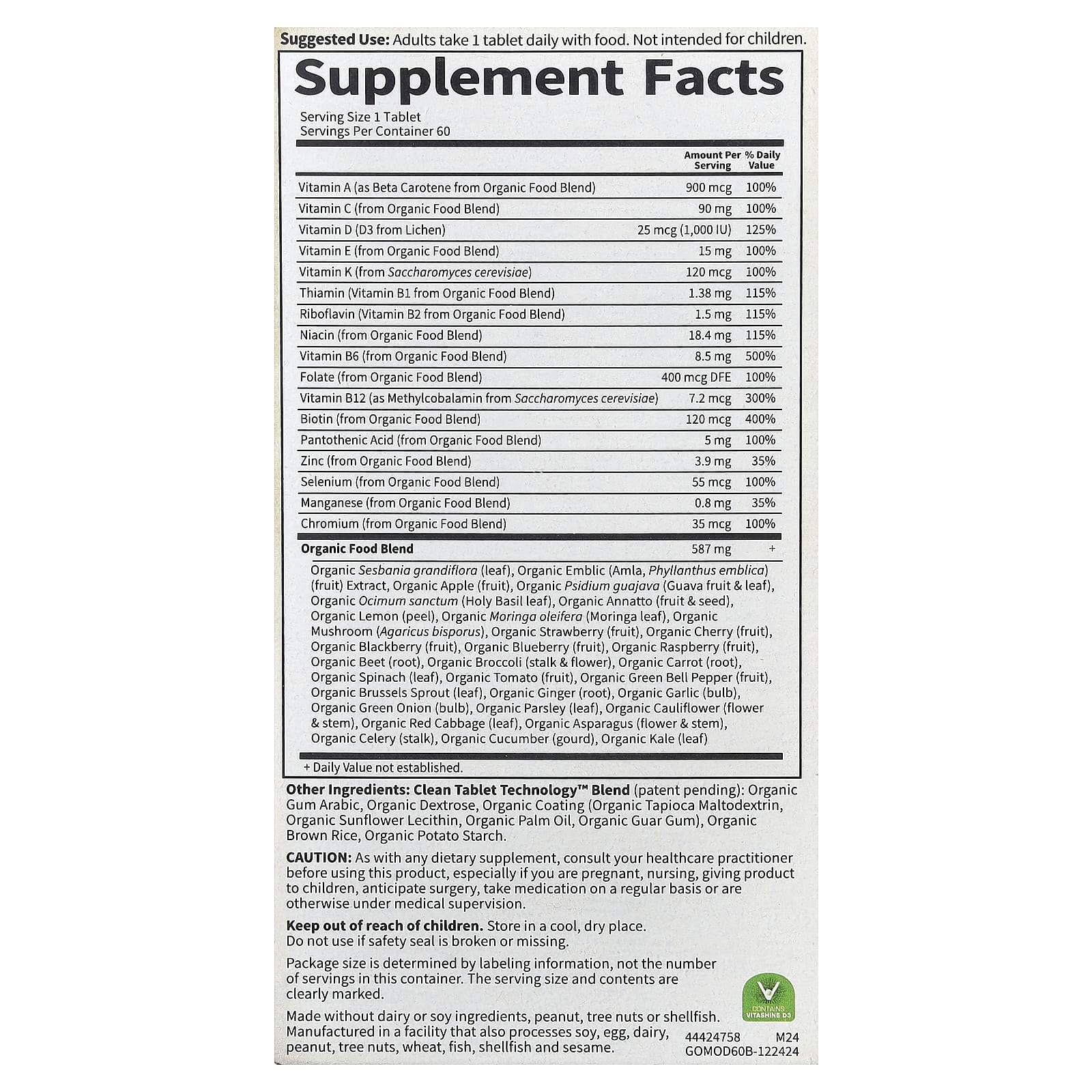 Garden of Life, Organics, Men's Once Daily, Whole Food Multivitamin, 60 Vegan Tablets