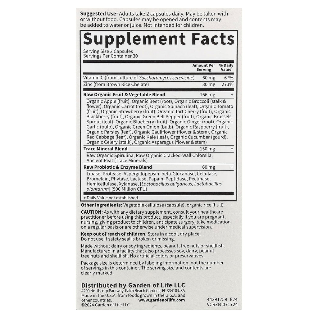 Garden of Life, Vitamin Code®, RAW Zinc™ with Vitamin C, 60 Vegan Capsules