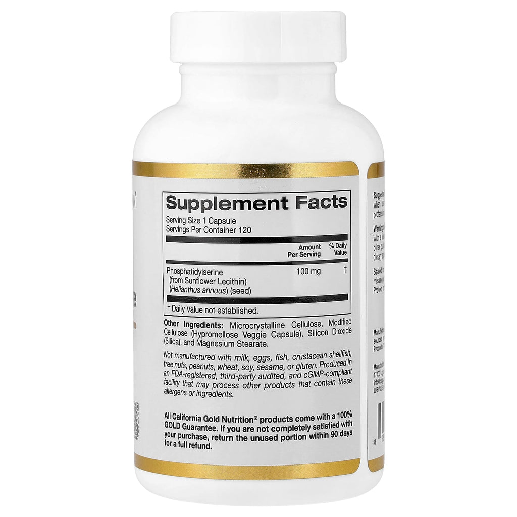 California Gold Nutrition, Sunflower Phosphatidylserine, 100 mg, 120 Veggie Capsules