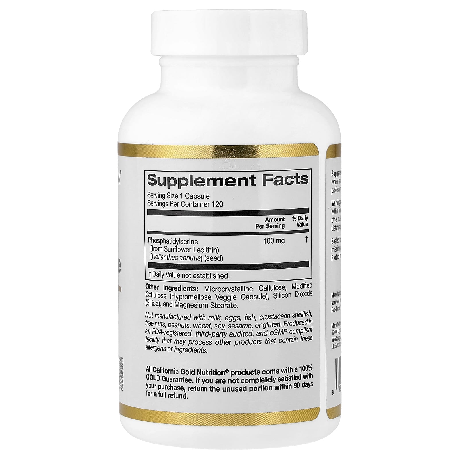 California Gold Nutrition, Sunflower Phosphatidylserine, 100 mg, 120 Veggie Capsules