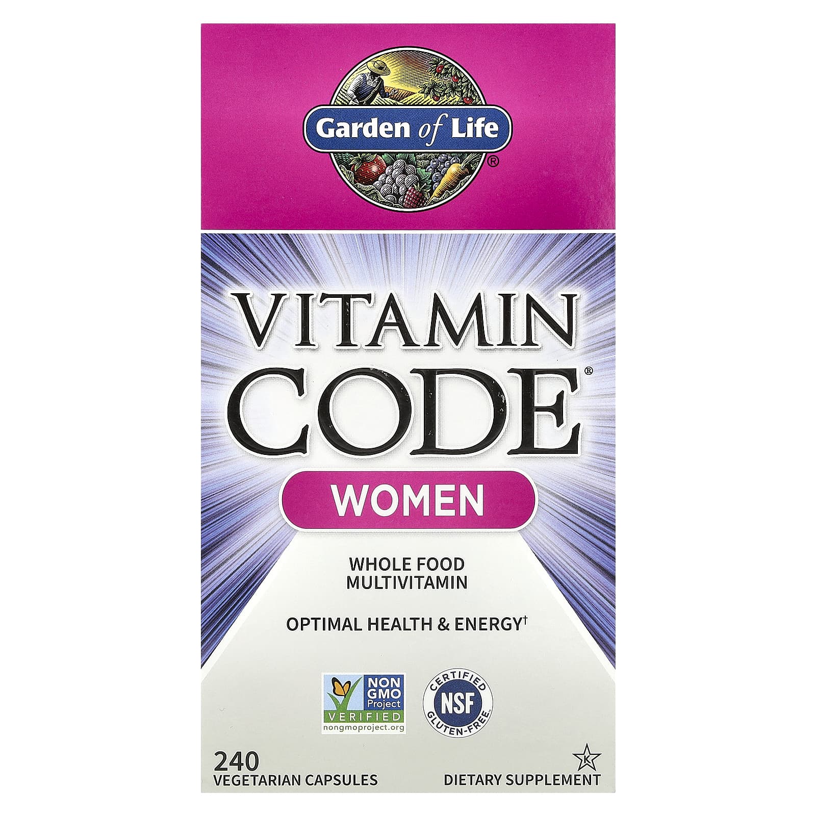 Garden of Life, Vitamin Code®, Whole Food Multivitamin, Women, 240 Vegetarian Capsules