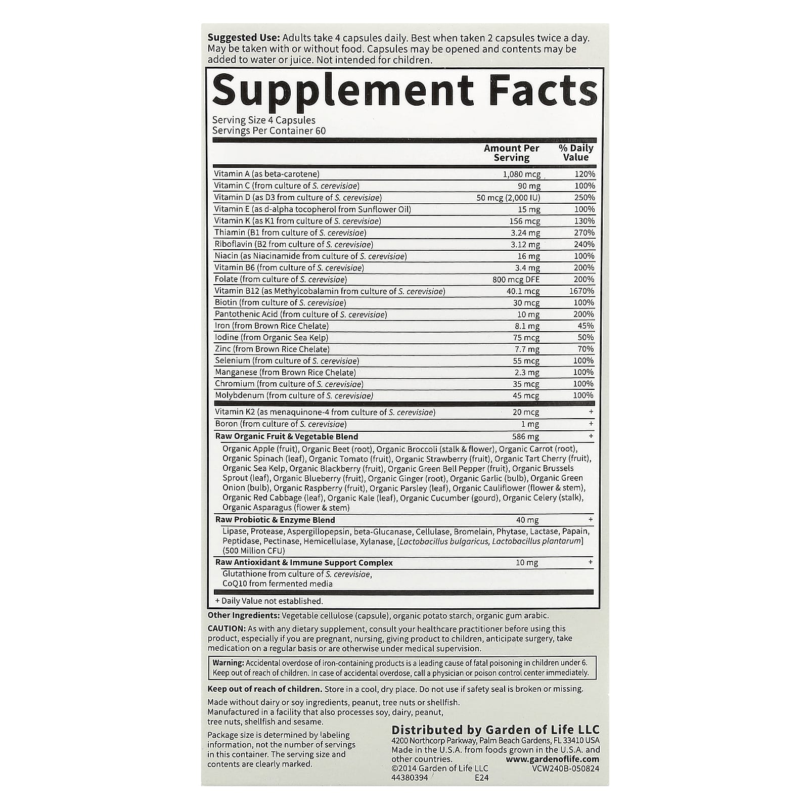 Garden of Life, Vitamin Code®, Whole Food Multivitamin, Women, 240 Vegetarian Capsules