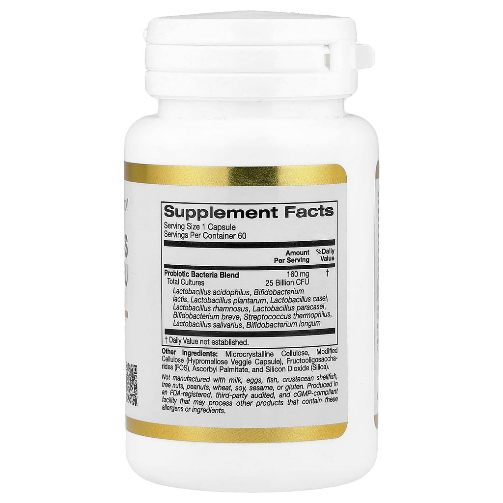 California Gold Nutrition, Probiotics with Lactobacillus acidophilus, Bifidobacterium lactis, Lactobacillus plantarum, and Lactobacillus casei, 10 Strain Blend, 25 Billion CFU, 60 Veggie Capsules