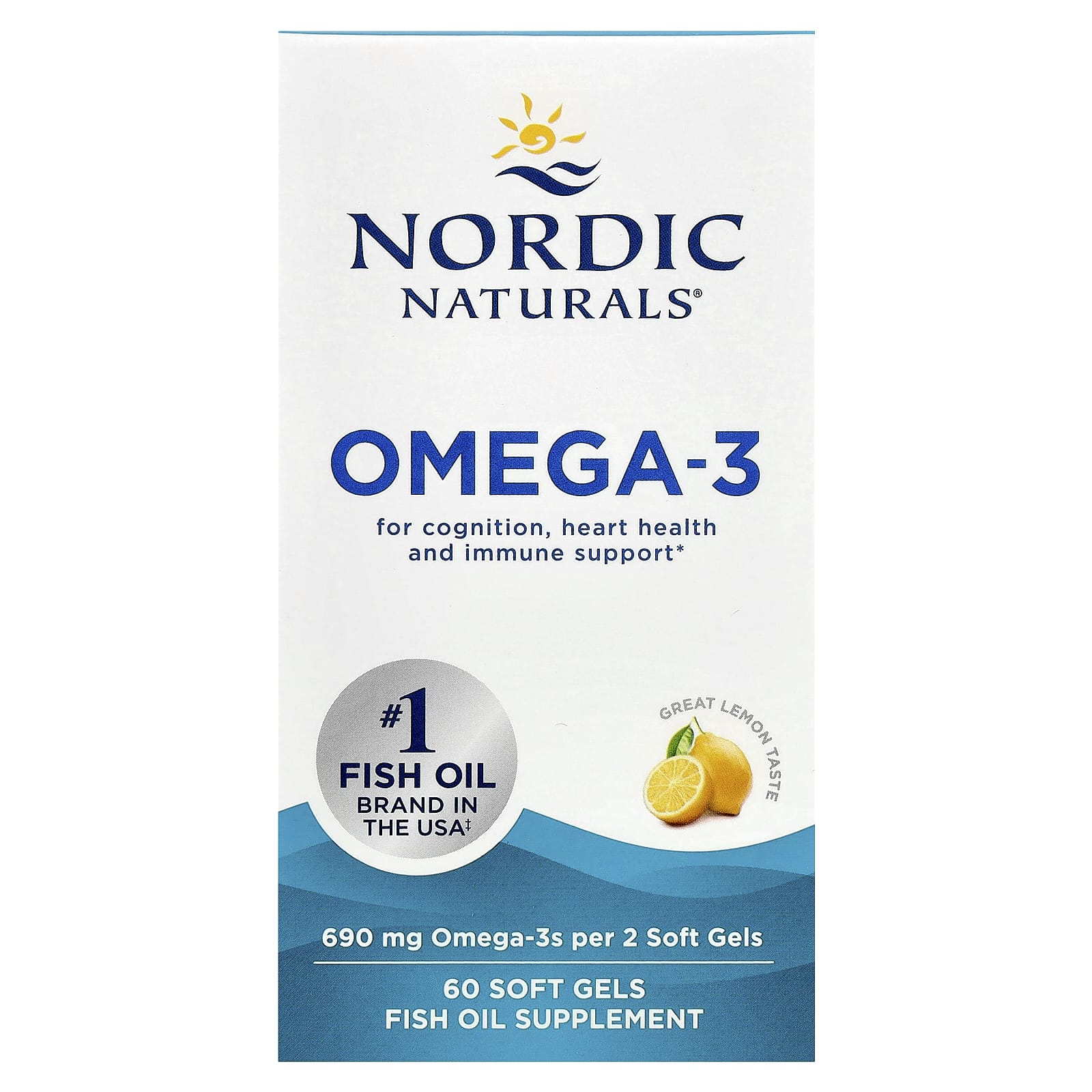 Nordic Naturals, Omega-3, Lemon, 60 Soft Gels (345 mg per Soft Gel)