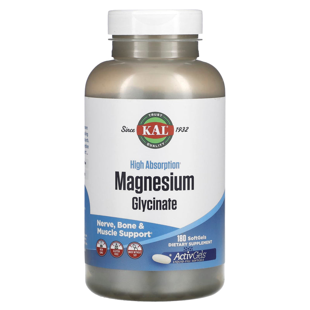 KAL, Magnesium Glycinate, High Absorption , 180 Softgels (105 mg per Softgel)