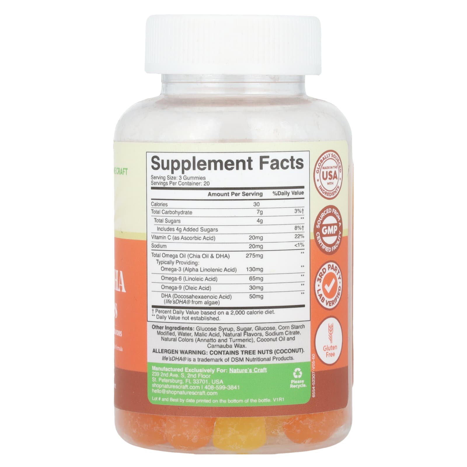Nature's Craft, Adult Omega + DHA Gummies, Lemon & Orange, 60 Gummies