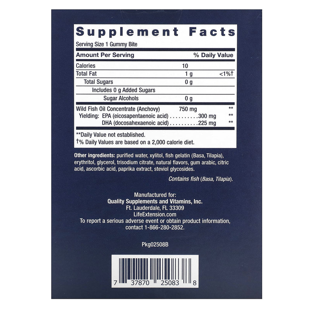 Life Extension, Omega-3 Fish Oil Gummy Bites, Tropical Fruit, 36 Gummy Bites (750 mg per Gummy Bite)