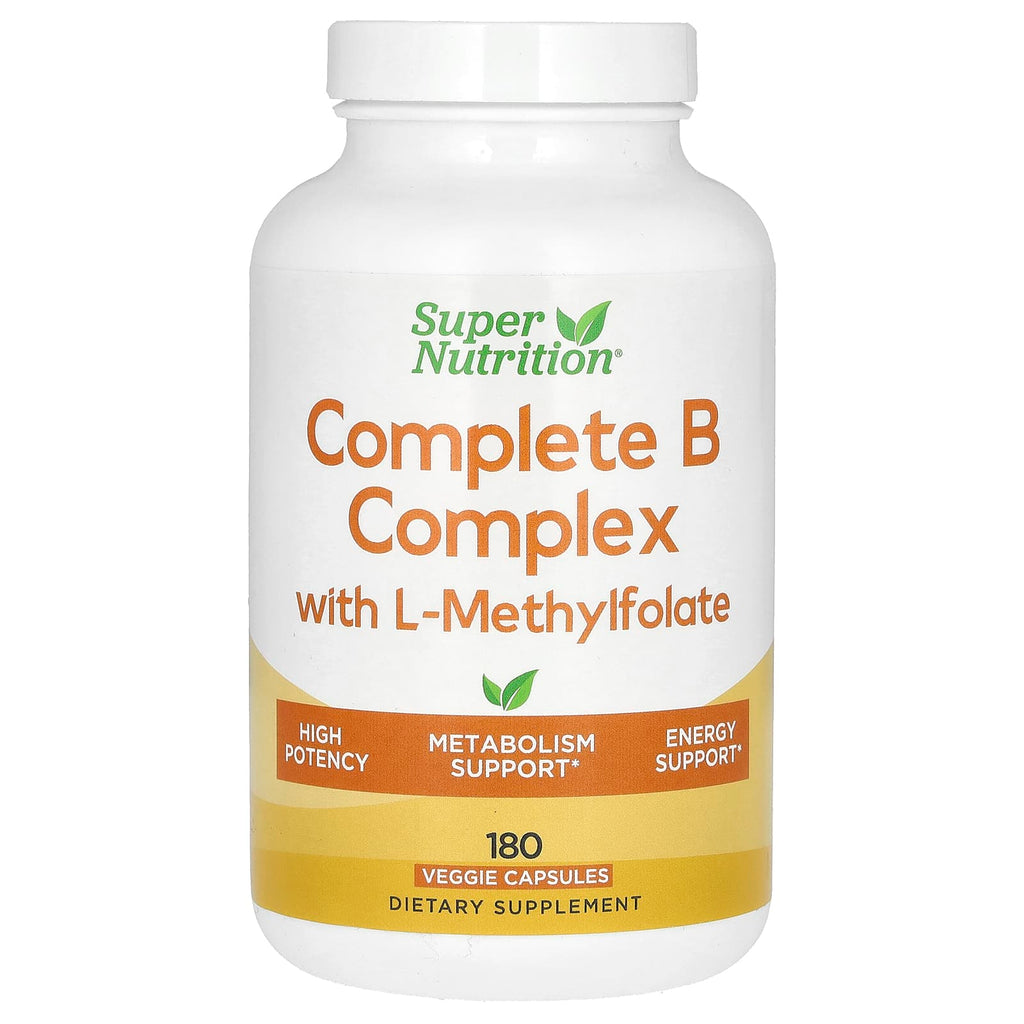 Super Nutrition, Complete B Complex with L-Methylfolate with Biotin, Pantothenic Acid, Niacin and Vitamin B12, 180 Veggie Capsules