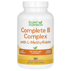 Super Nutrition, Complete B Complex with L-Methylfolate with Biotin, Pantothenic Acid, Niacin and Vitamin B12, 180 Veggie Capsules