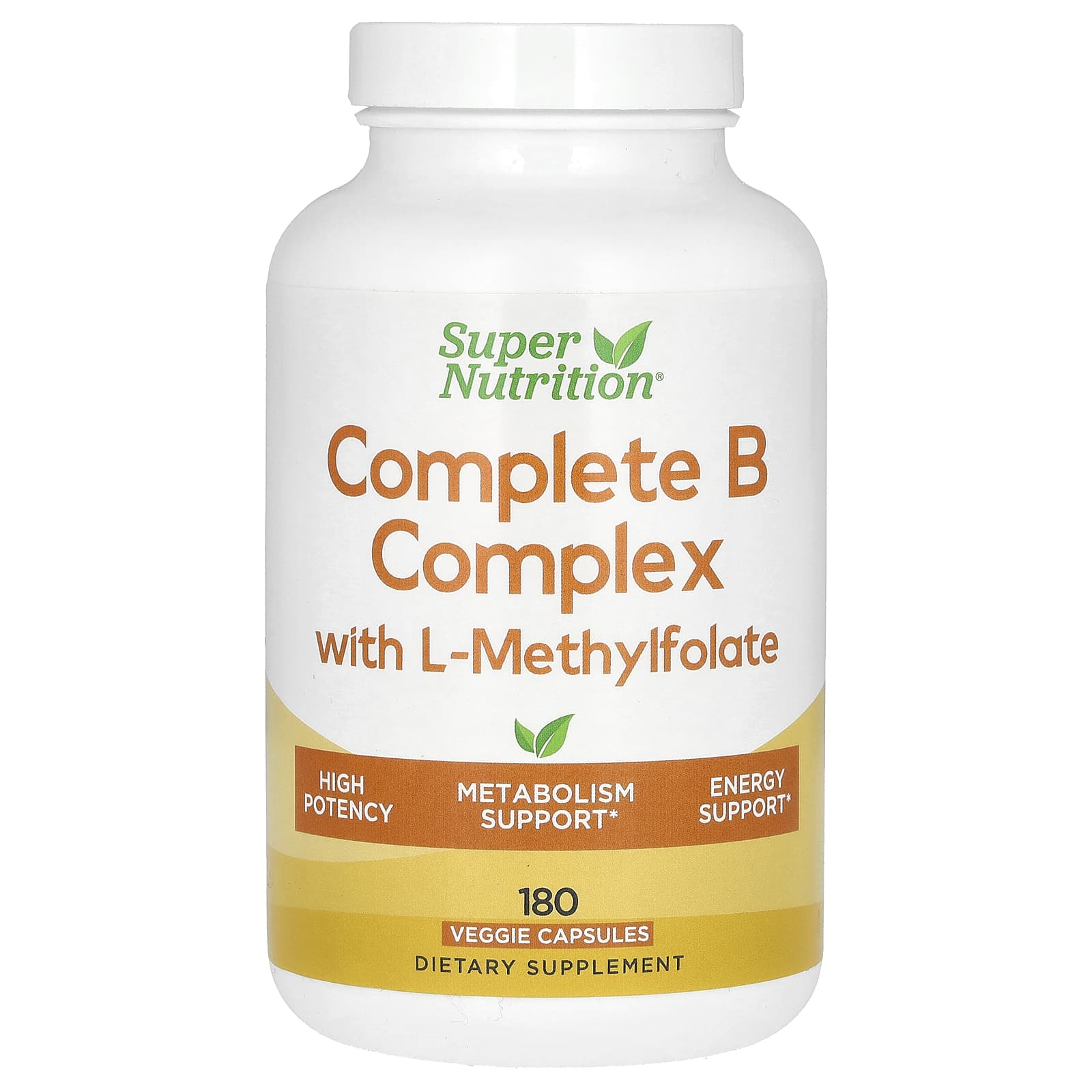 Super Nutrition, Complete B Complex with L-Methylfolate with Biotin, Pantothenic Acid, Niacin and Vitamin B12, 180 Veggie Capsules