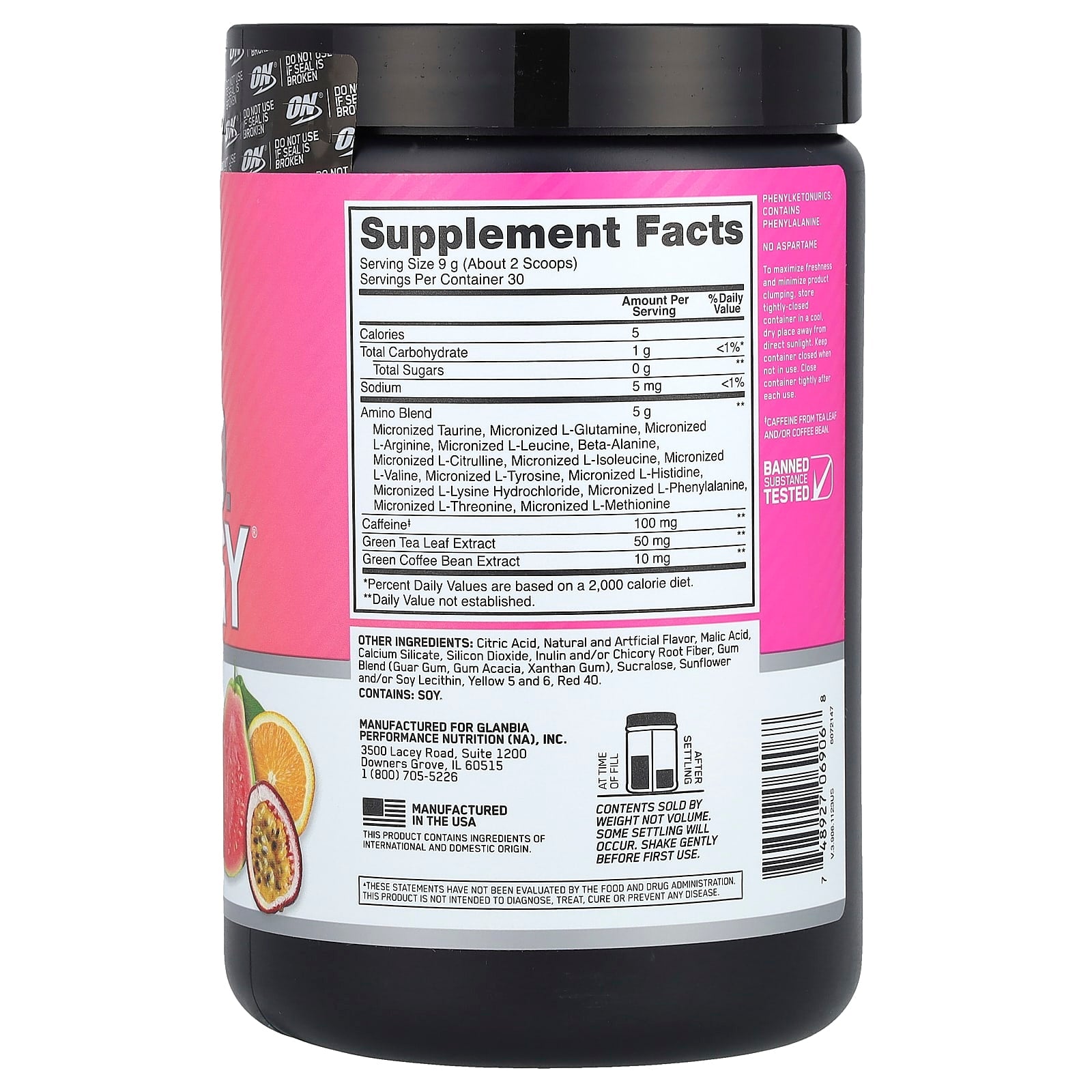 Optimum Nutrition, Essential Amin.O. Energy®, Tropical Sunrise, 9.5 oz (270 g)
