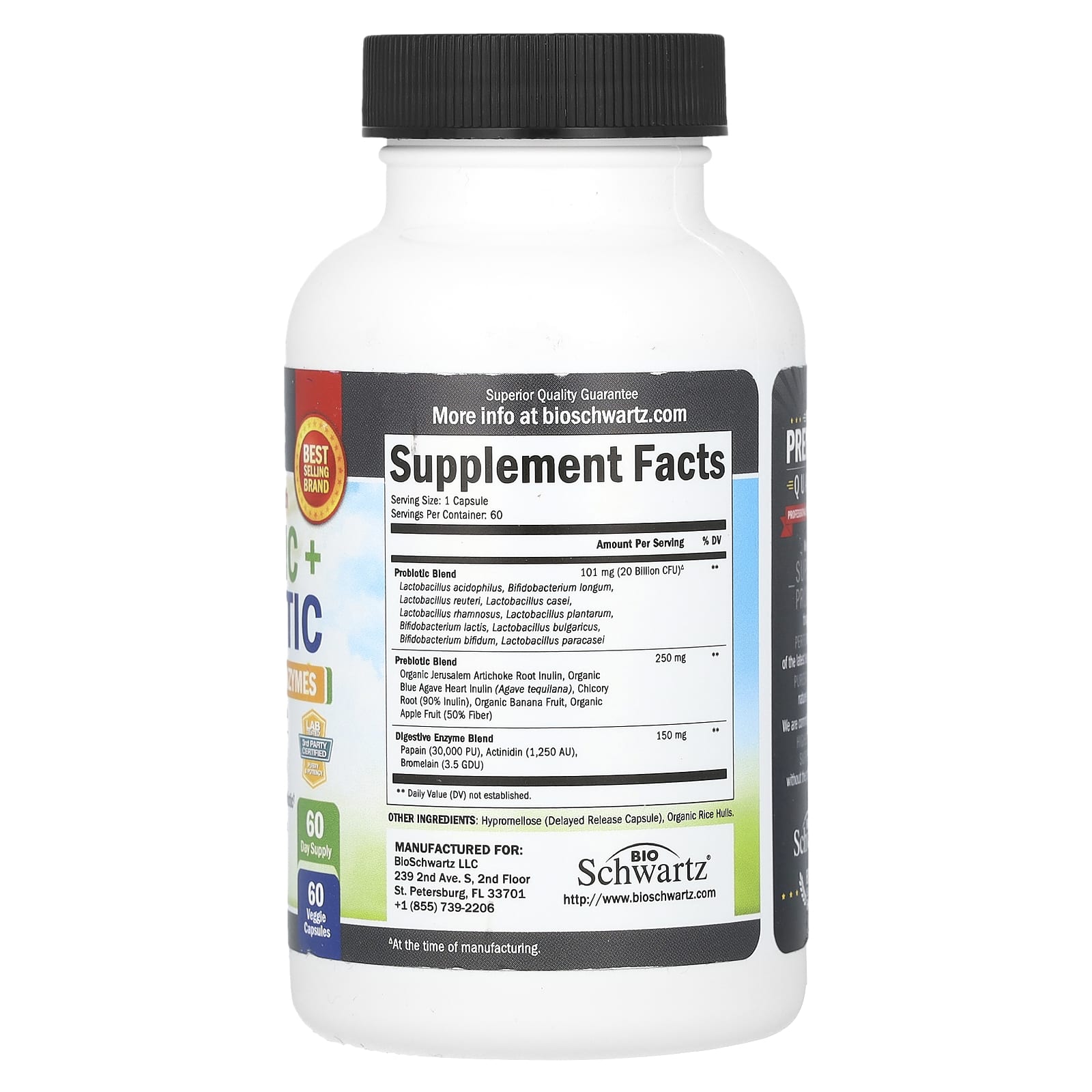 BioSchwartz, Advanced Strength Prebiotic + Probiotic Plus Whole Food Enzymes, 20 Billion CFU, 60 Veggie Capsules