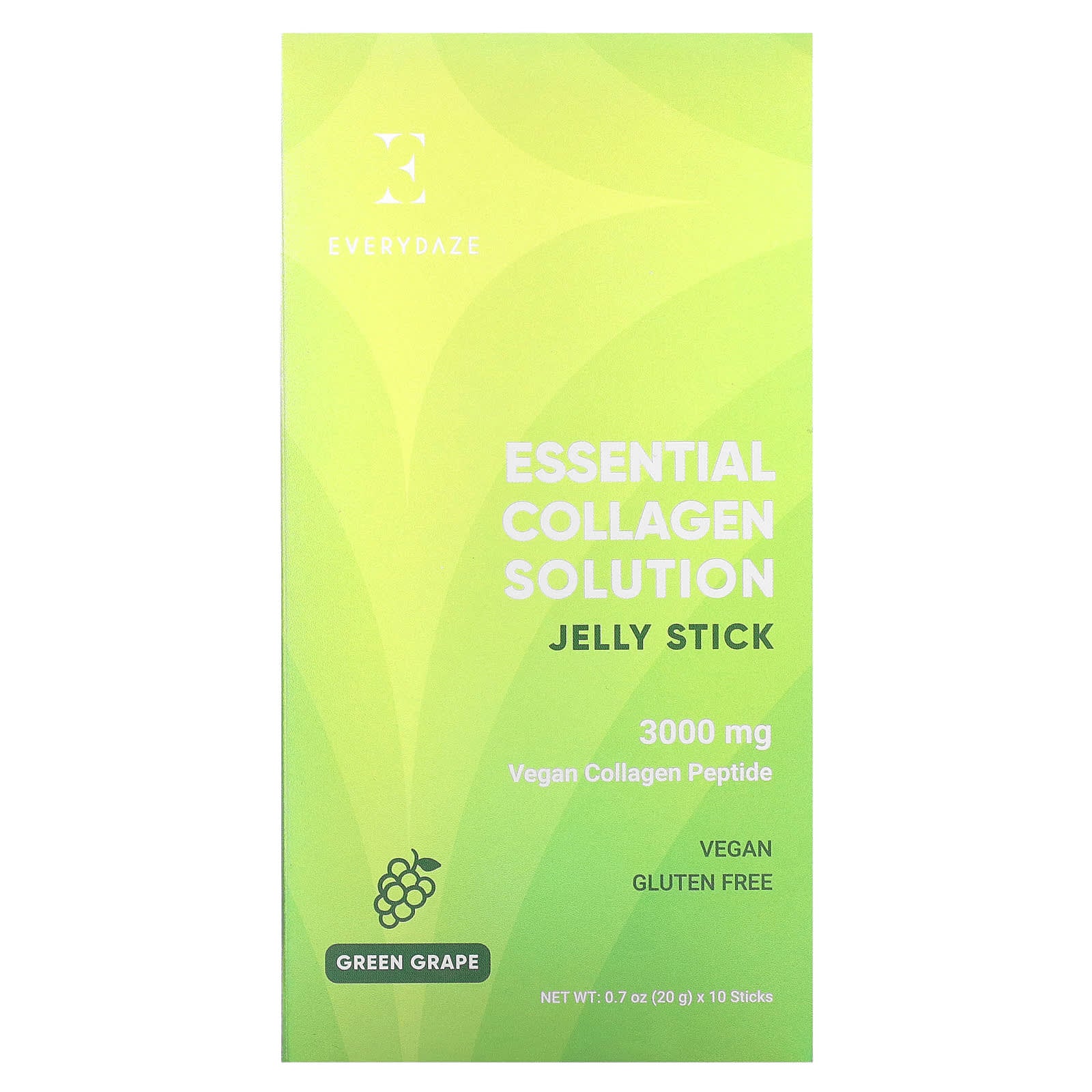 Everydaze, Essential Collagen Solution Jelly Stick, Green Grape, 3,000 mg, 10 Sticks, 0.7 oz (20 g) Each