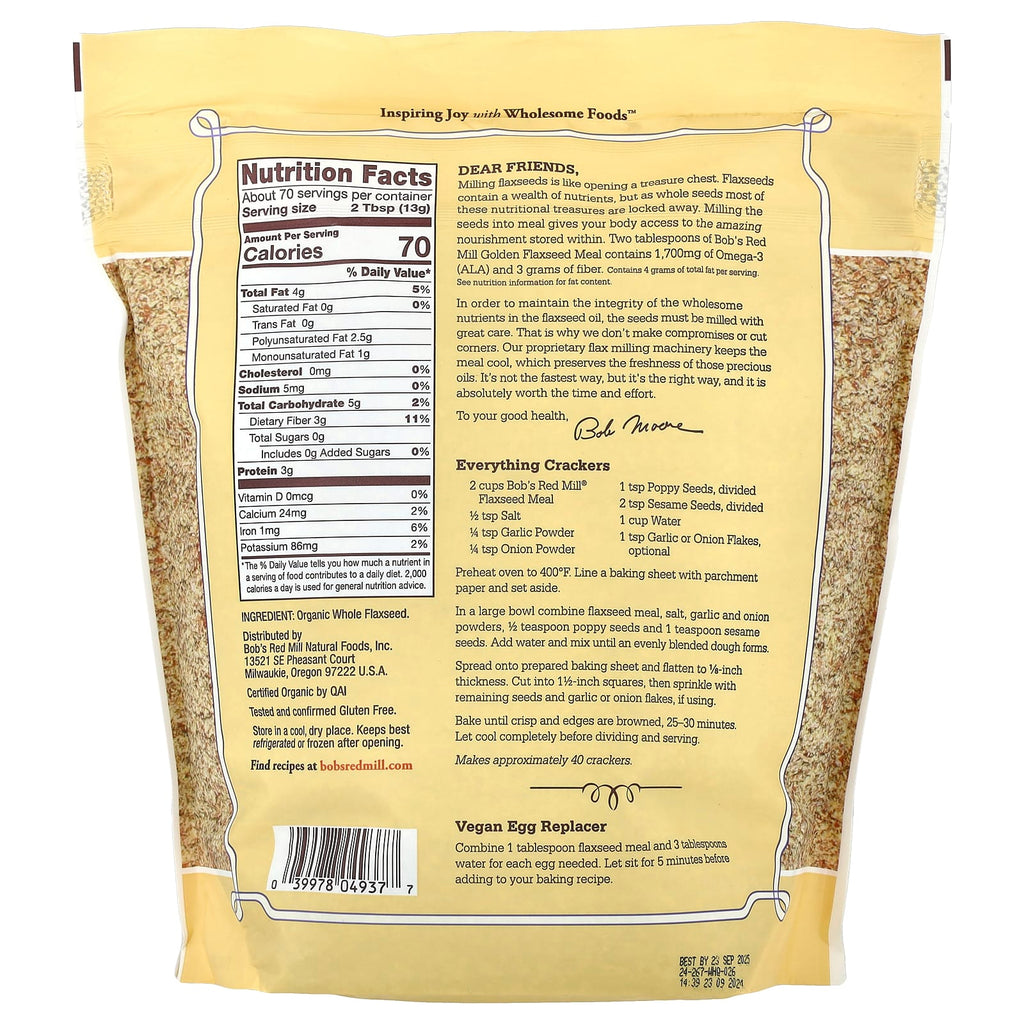 Bob's Red Mill, Organic Flaxseed Meal, Whole Ground, 32 oz (907 g)
