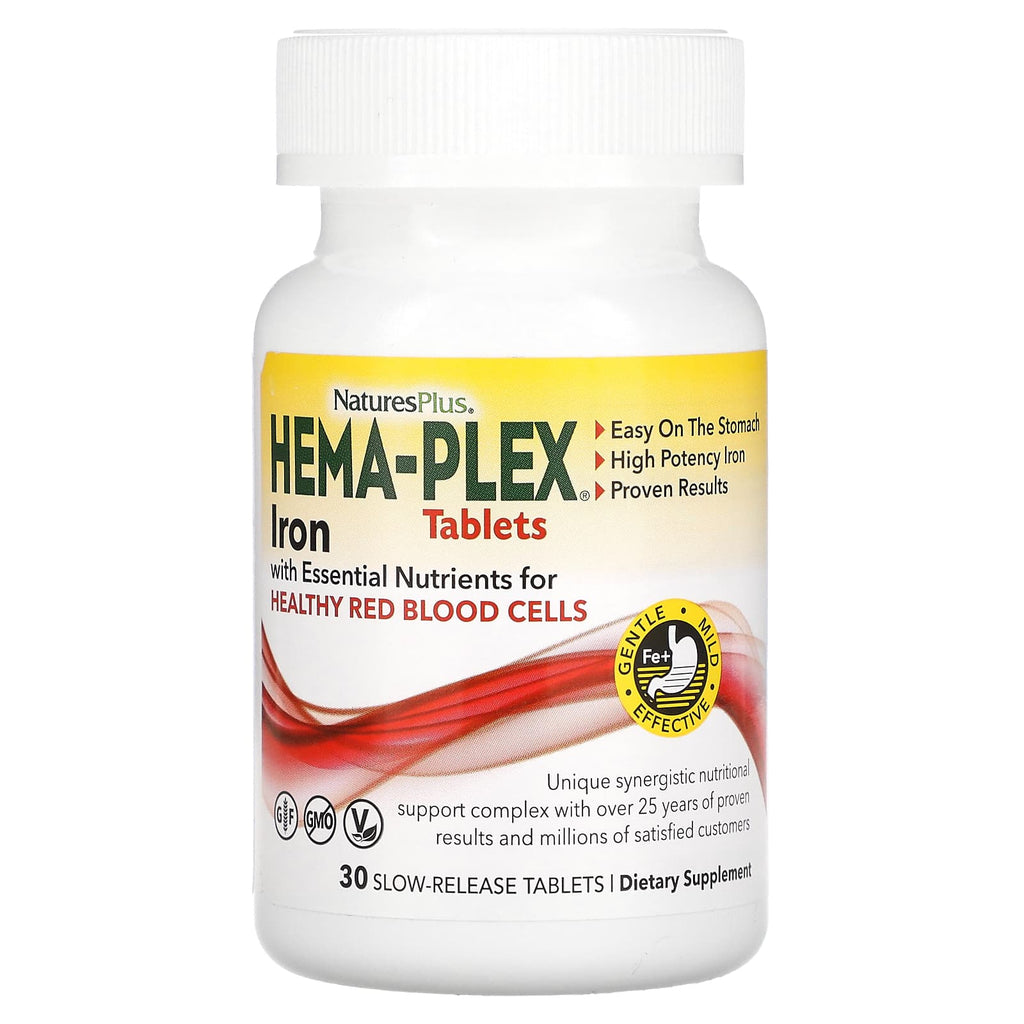 NaturesPlus, Hema-Plex, Iron with Essential Nutrients for Healthy Red Blood Cells, 30 Slow Release Tablets