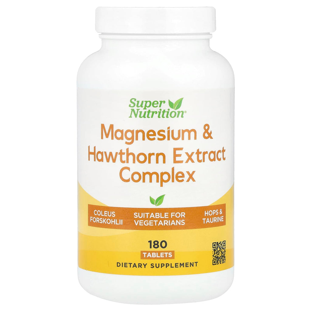 Super Nutrition, Magnesium & Hawthorn Extract Complex with Taurine, Coleus forskohlii Extract, and Hops, 180 Tablets