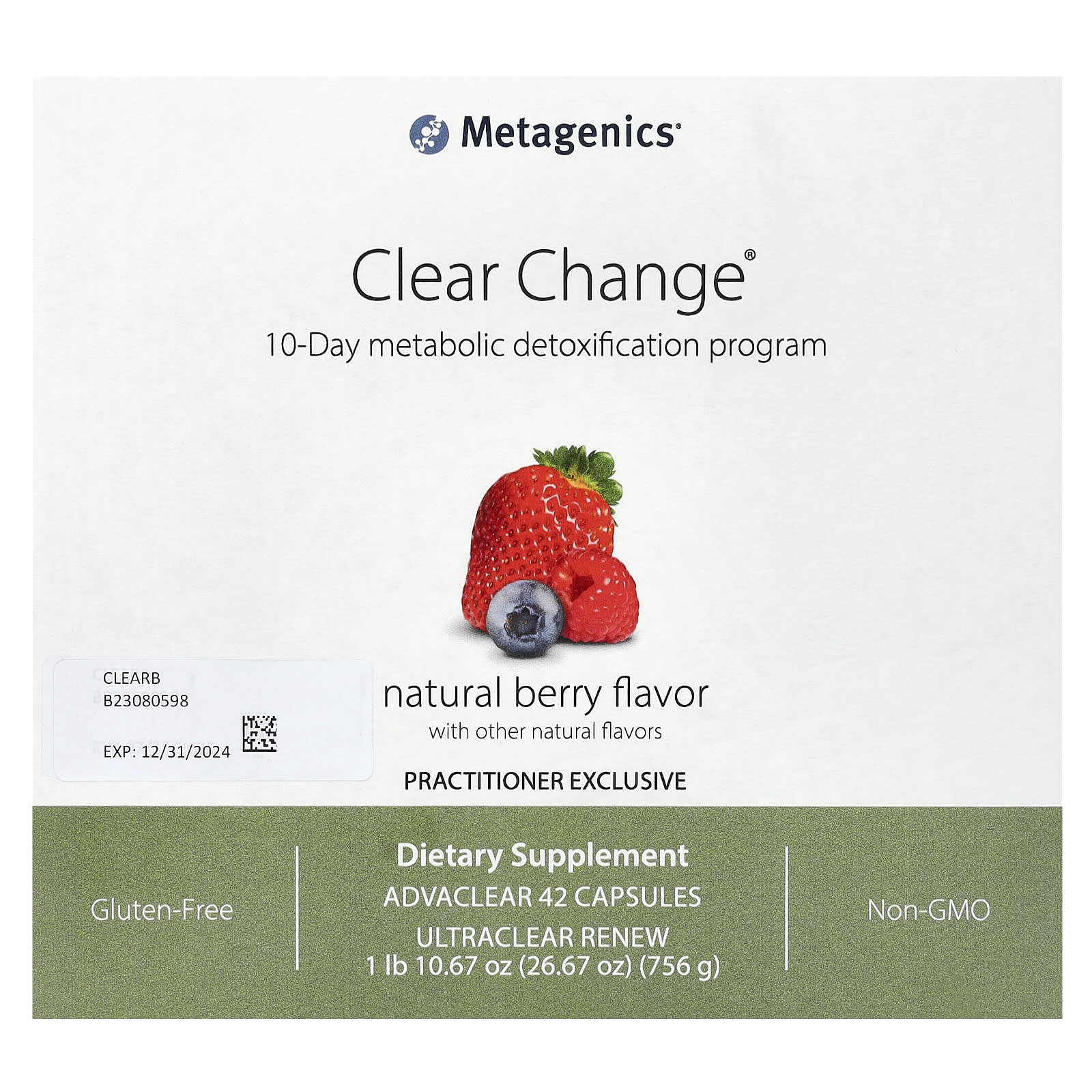 Metagenics, Clear Change, 10-Day Metabolic Detoxification Program, Natural Berry, 3 Piece Kit
