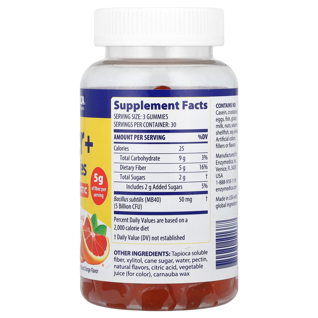 Enzymedica, Fiber+ Gummies, Pre & Probiotic, Blood Orange, 90 Gummies