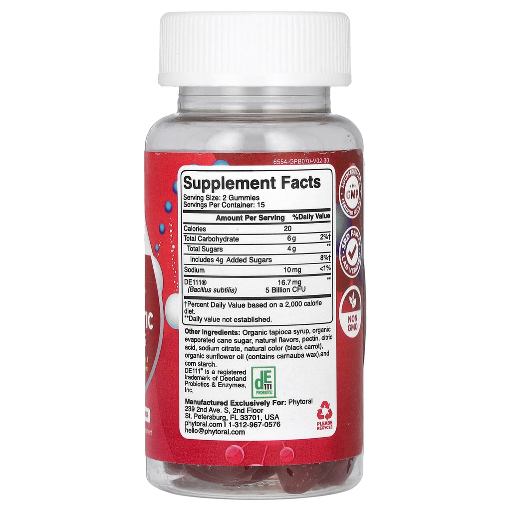 Phytoral, Adult Probiotic Gummies, Strawberry, 30 Gummies (8.35 mg (2.5 Billion CFU) per Gummy)