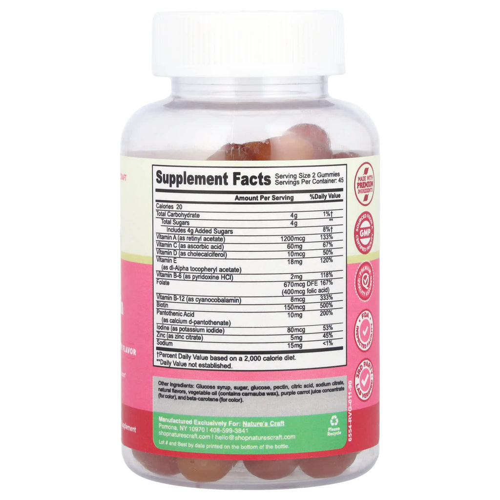 Nature's Craft, Women's Multivitamin Gummies, Orange, Cherry, & Strawberry, 90 Gummies