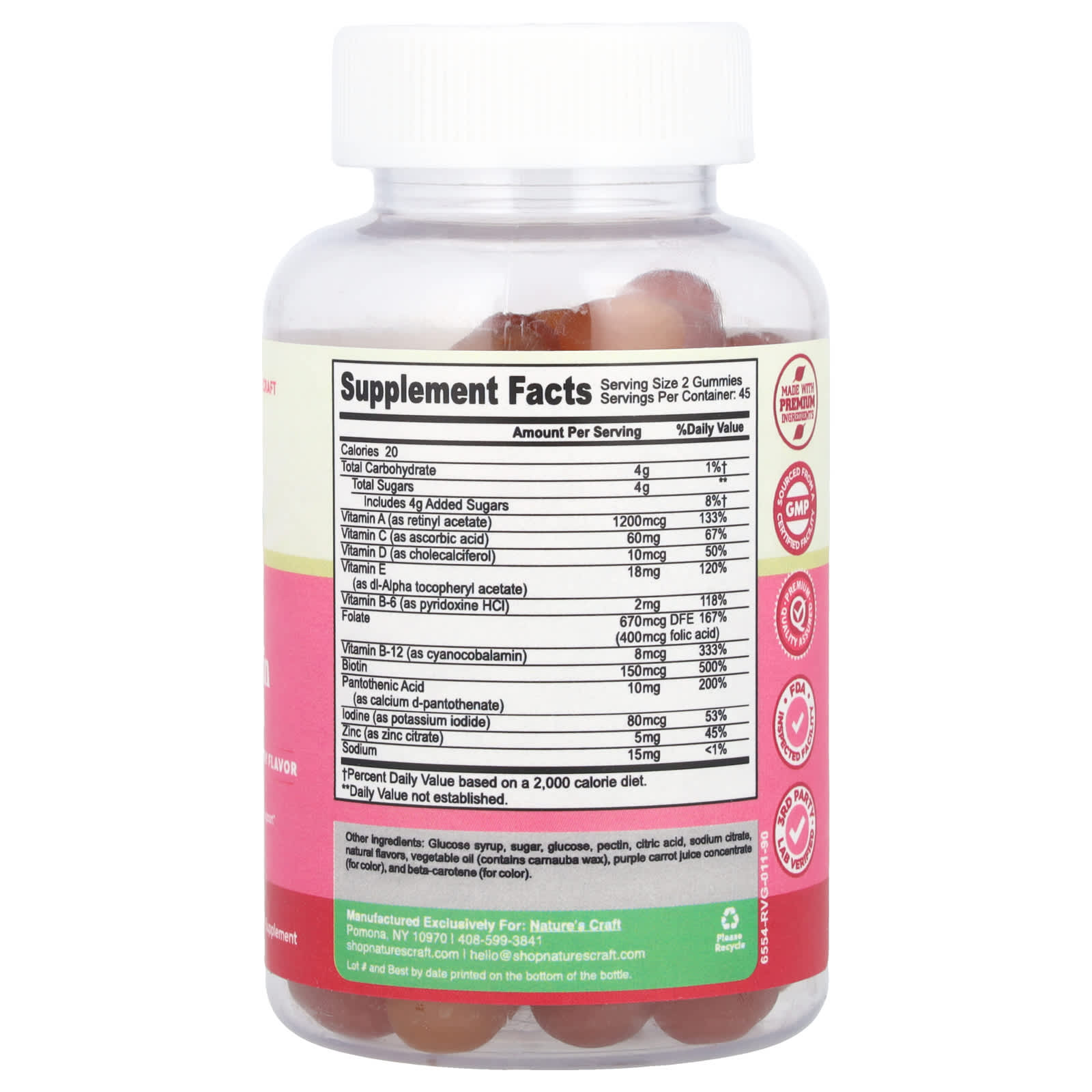 Nature's Craft, Women's Multivitamin Gummies, Orange, Cherry, & Strawberry, 90 Gummies