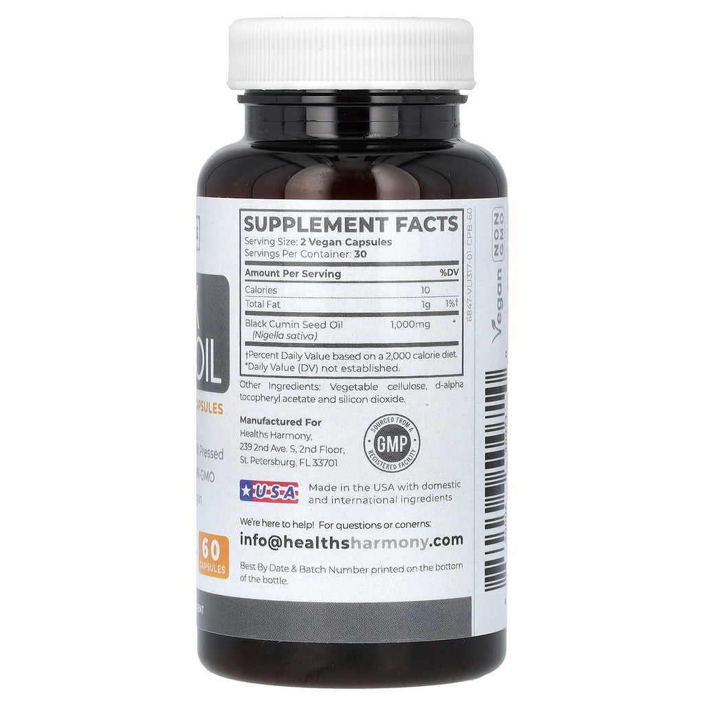 Healths Harmony, Black Seed Oil, 60 Capsules (500 mg per Capsule)