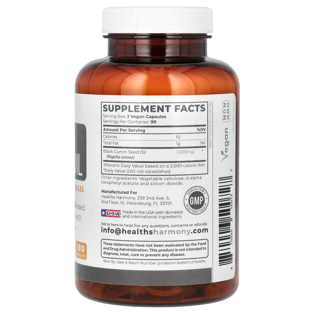 Healths Harmony, Black Seed Oil, 180 Capsules (500 mg per Capsule)
