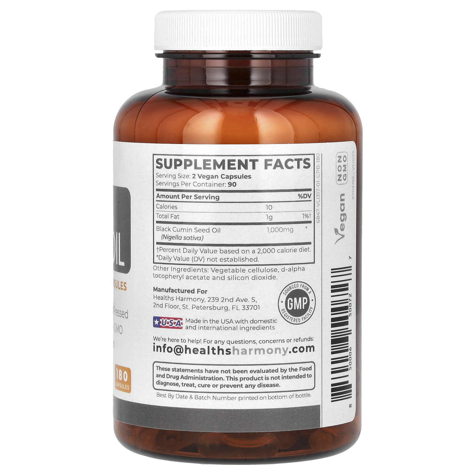 Healths Harmony, Black Seed Oil, 180 Capsules (500 mg per Capsule)