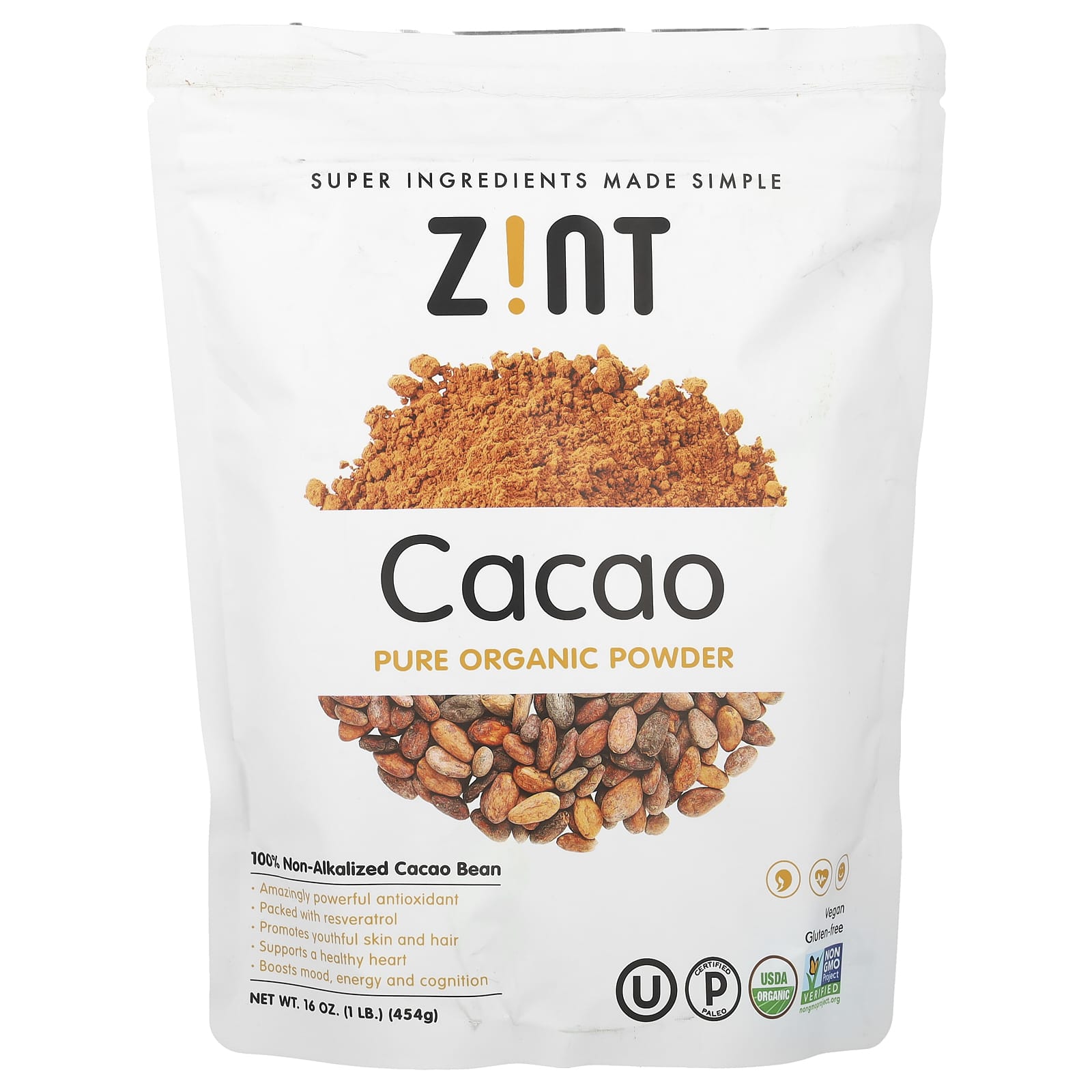 Zint, Pure Organic Cacao Powder, 16 oz (454 g)