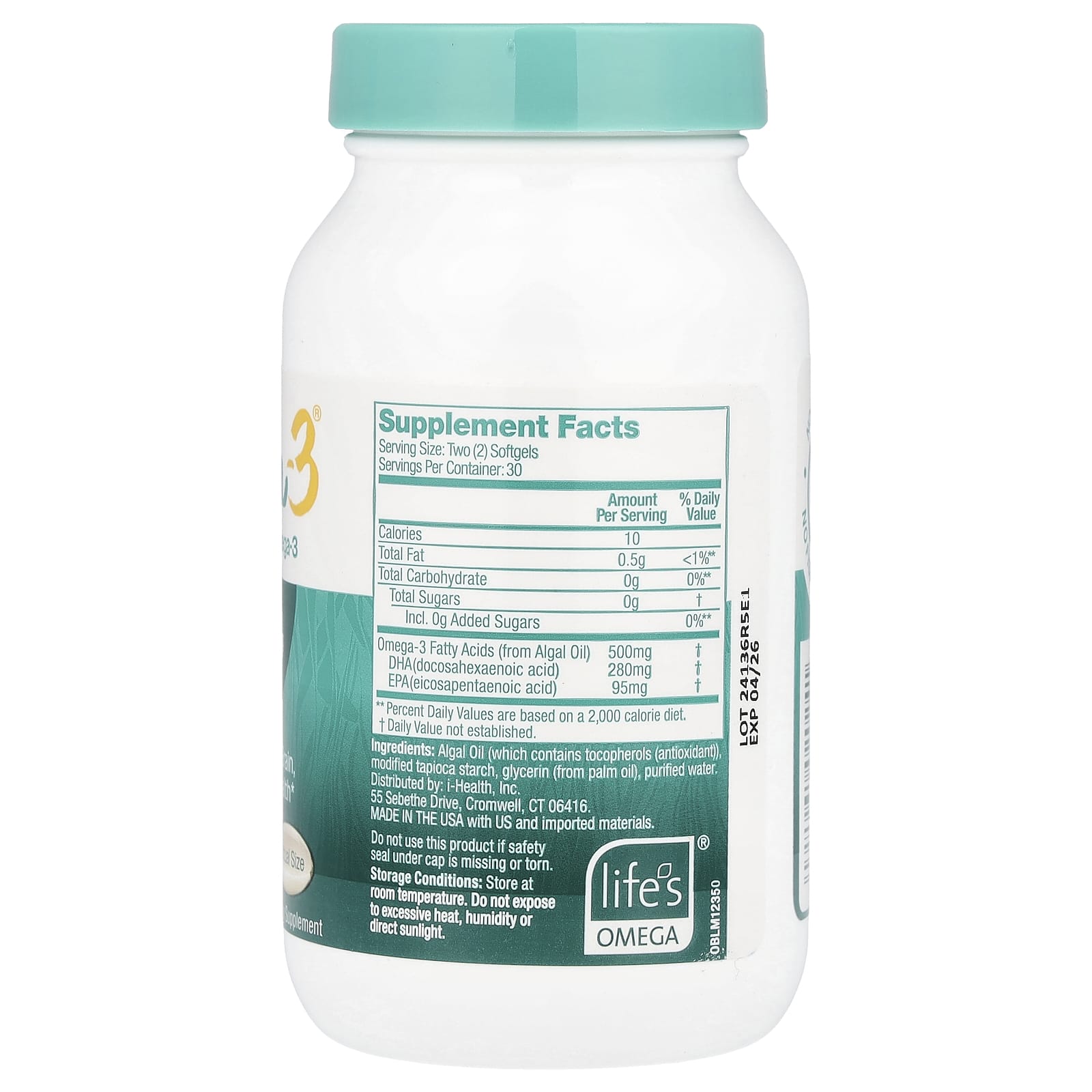 Ovega-3, Plant-Based Omega-3, 60 Mini Softgels (250 mg per Softgel)