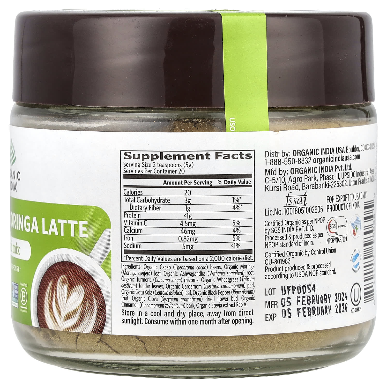 Organic India, Chocolate Moringa Latte, Superfood Mix, 3.52 oz (100 g)