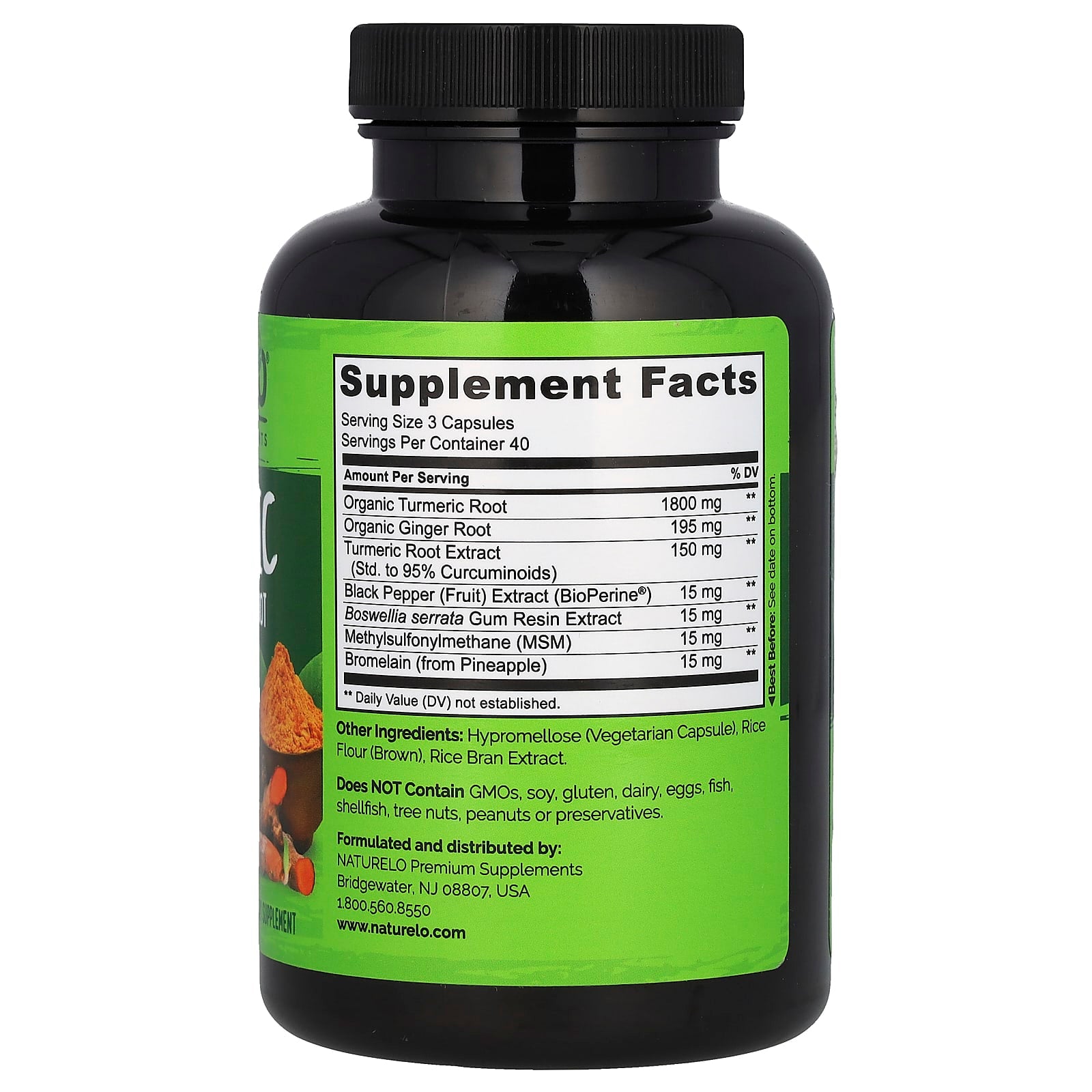 NATURELO, Turmeric Curcumin & Ginger Root With Bioperine®, 120 Vegetarian Capsules