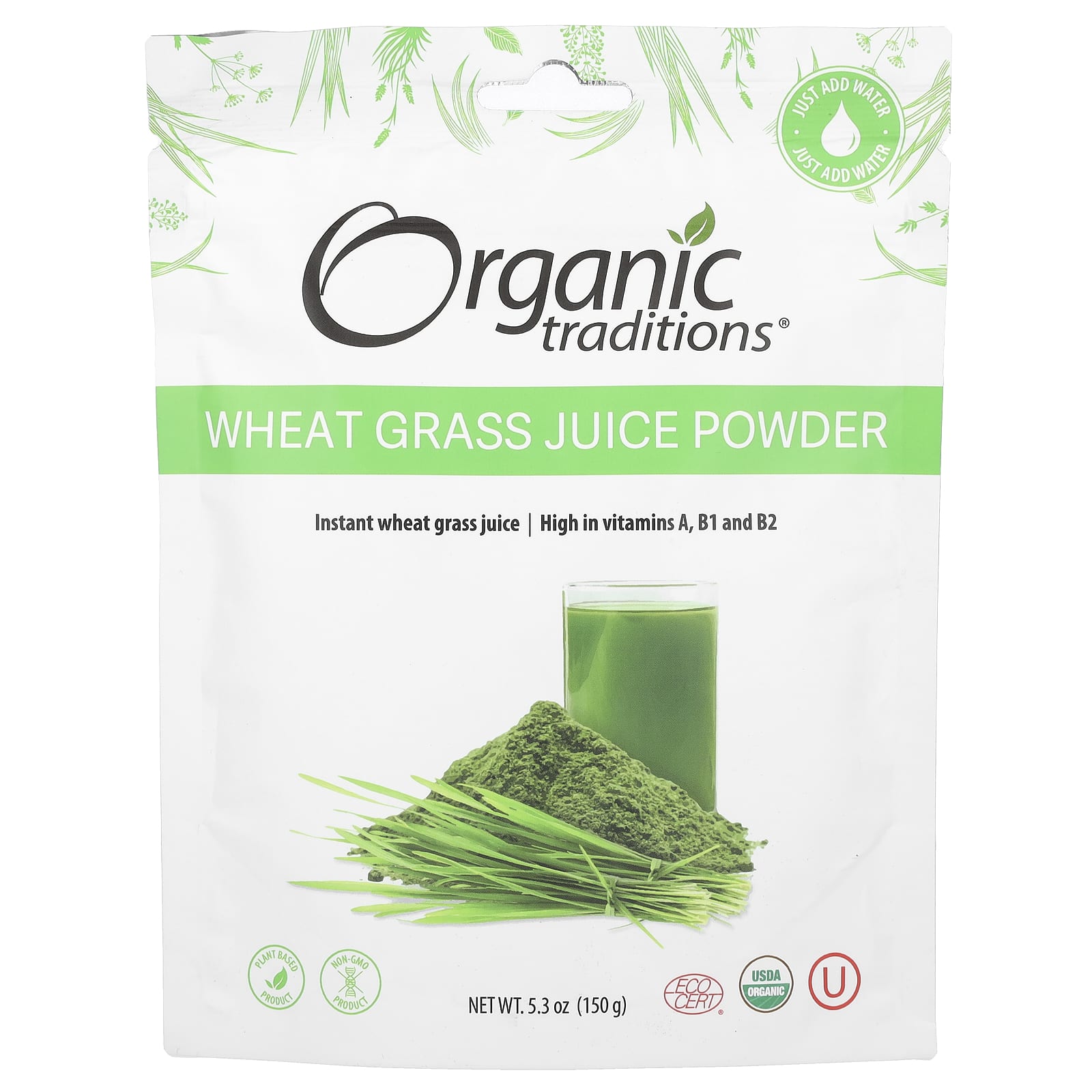 Organic Traditions, Wheat Grass Juice Powder, 5.3 oz (150 g)