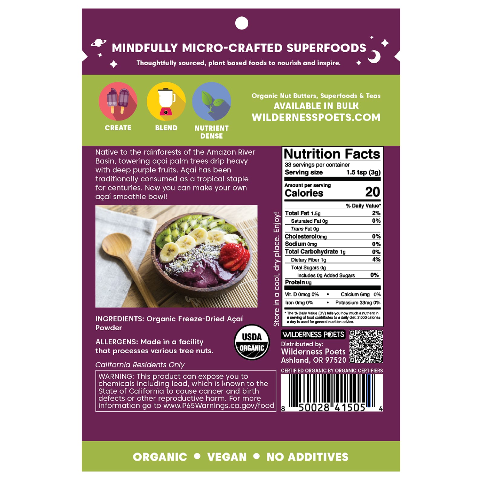 Wilderness Poets, Organic Brazilian Acai Berry Powder, 3.5 oz (99 g)