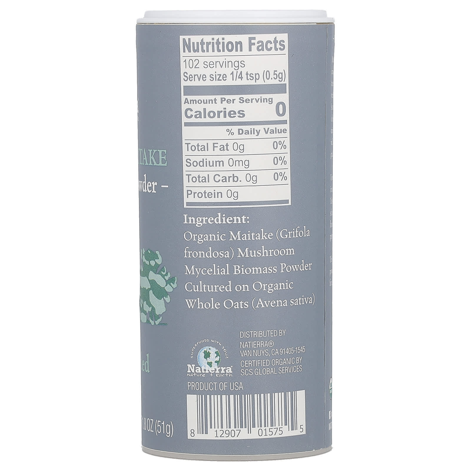 Natierra, Organic Maitake Mushroom Powder Shaker, 1.8 oz (51 g)