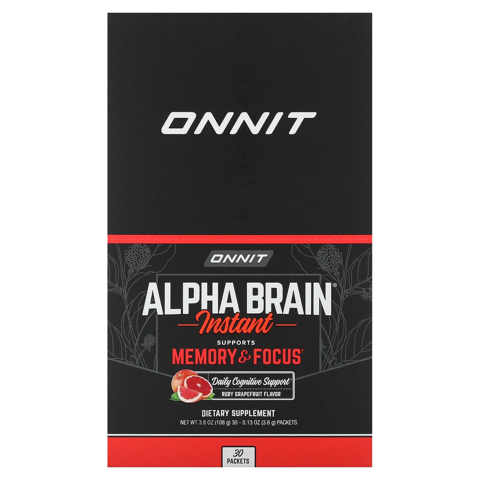 Onnit, Alpha Brain Instant, Memory & Focus, Ruby Grapefruit, 30 Packets, 0.13 oz (3.6 g) Each 