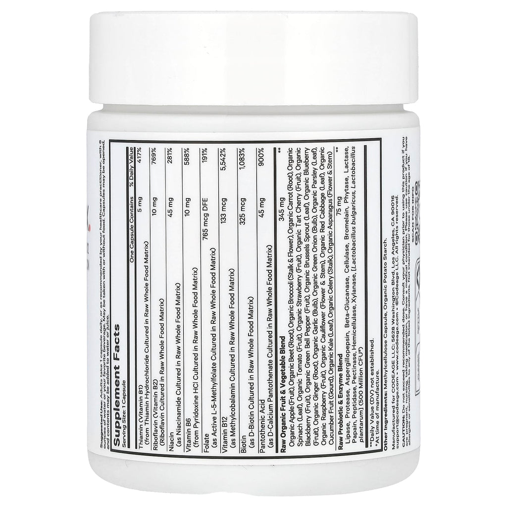 Codeage, Raw Vitamin B-Complex, 60 Vegetable Capsules